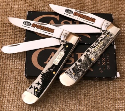 Pair of Case Laser Cut Bone Sportsman Trappers