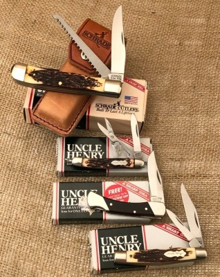 Four Schrade USA; Three Uncle Henry and one Old Timer