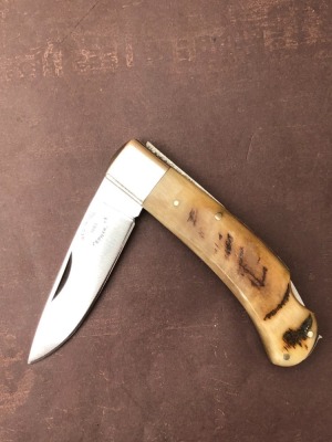 "Red" Wood Handmade Horn Lockback