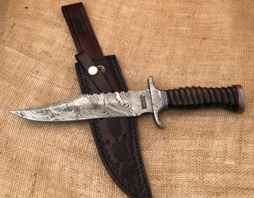 Impact Custom Knives Wood Damascus Fighter