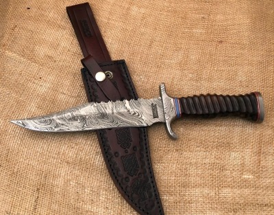 Impact Custom Knives Wood Damascus Fighter