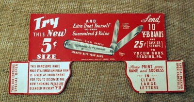 1938 Yocum Bros Cigar Box knife promo placard