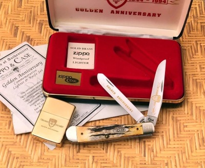 Zippo and Case Golden Anniversary Stag Trapper and Lighter
