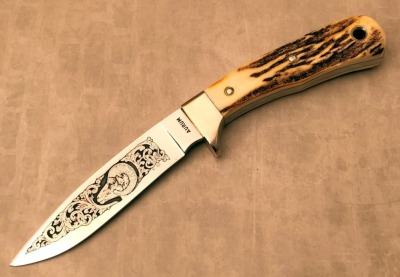 Aurum Etching Stag Drop Point Hunter