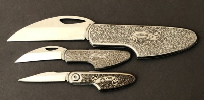 Three Galazan Engraved Metal Slip Joints