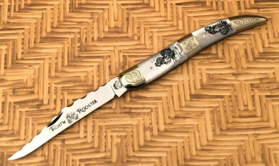 Fight'n Rooster Pearl Texas Toothpick with Engraved Bolsters, Sheffield