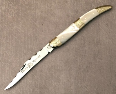 Fight'n Rooster Etched Pearl Texas Toothpick with Engraved Bolsters