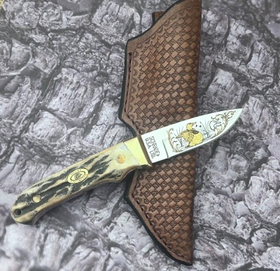 Schrade Ducks Unlimited Stag Drop Point Gold Etch