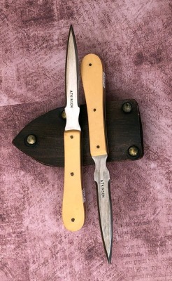 Pair of Dick Atkinson Yellow Micarta Toothpick Daggers