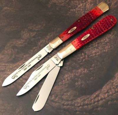 Pair of Case Red Bone Centennials: Coke Bottle and Grandaddy Barlow
