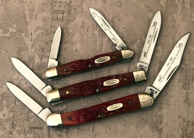 Trio of Case Red bone Centennials: Two Pens and one Mini Copperhead
