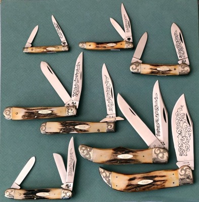 Set of Case Stag Engraved Blue Scroll