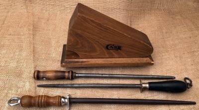 Case Knife Block and Three Honing Steels: Keen Kutter, Case and Winchester