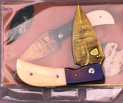 Larry Downing Gold Plated Damascus Hippo Ivory folder