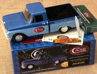 Case Die Cast 1966 Ford Pickup with 6182ss Harvest Orange Bone Baby Doc