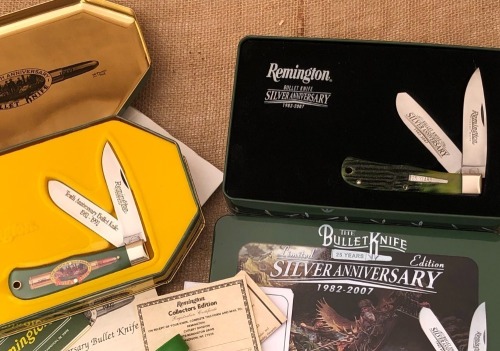 Pair of Remington Anniversary Bullet Knives in Tins