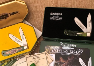 Pair of Remington Anniversary Bullet Knives in Tins