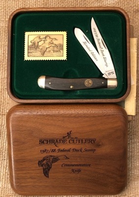 Schrade Usa Federal Duck Stamp Commemorative Wood Trapper