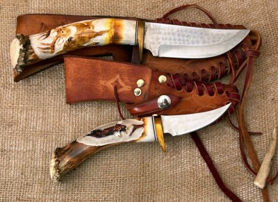 Pair of Carved Crown Stag Hunters