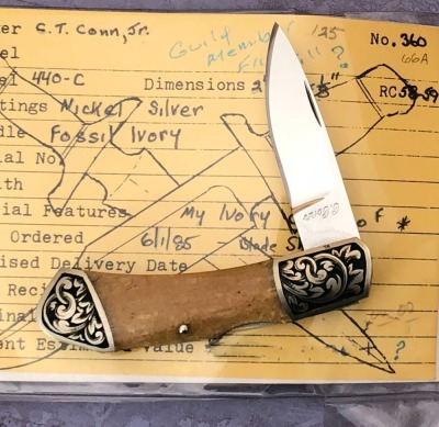 C.T. Conn Jr Fossil Ivory Engraved Lockback