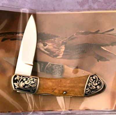 C.T. Conn Jr Fossil Ivory Engraved Lockback - 2