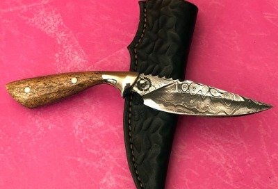 Chris Peterson Damascus and Wood Drop Point