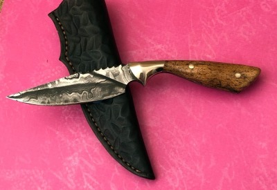 Chris Peterson Damascus and Wood Drop Point - 2