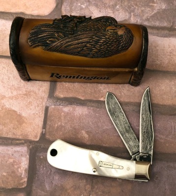 Remington Pearl and Damascus Bullet Knife