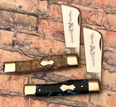 Pair of Fight'n Rooster Gunstock Cotton Samplers