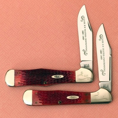 Pair of Case Red Bone Centennial Folding Hunters