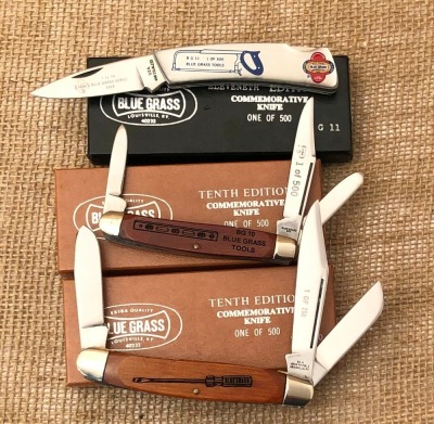 Three Blue Grass Tools Commemorative Knives