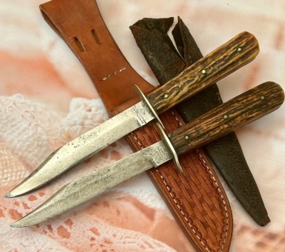 Two Stag Handle Fixed Blades; Iver Johnson and Russell