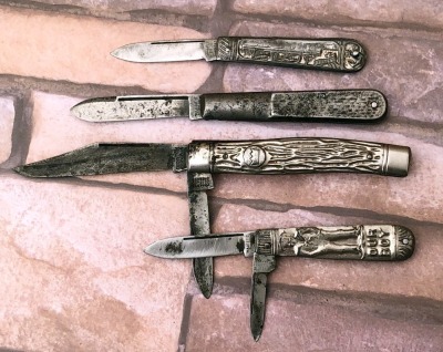Four Vintage Metal Handle Folders