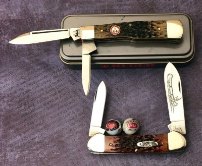 Pair of Case Bone; Gunstock and Canoe and Two Case Mables