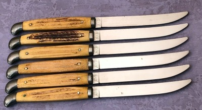 Set of Six Queen Stag Steak Knives