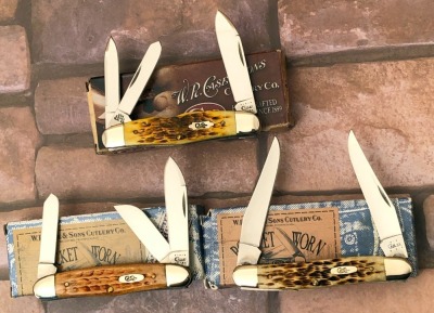 Three Case Bone Folders; Humpback Whittler, Humpback Stockman and Muskrat