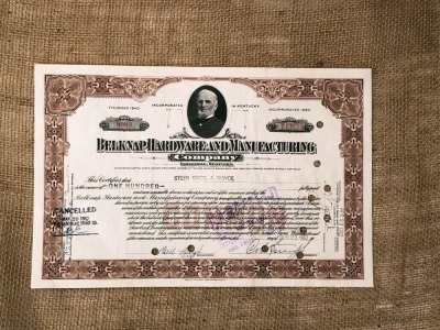 Belknap hardware and Manufacturing 1952 Stock Certificate