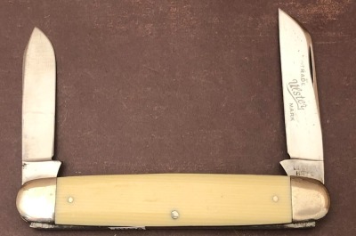 Ulster Knife Co Etched Micarta Two Blade Equal End Salesman Sample