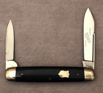 Ulster Knife Co Etched Wood Equal End Two Blade 2156 Salesman Sample