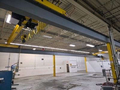 MAZELLA BRIDGE CRANE; (1) 10 TON HOIST; (1) 5 TON HOIST; PENDANT CONTROLS; UNDER-HUNG; APPROXIMATELY 30' X 100' TRAVEL; REMOVAL COST TBD