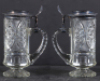 Glass stein, .5L, blown, clear, cut, silver-plated lid, small base flake, otherwise mint. - 2